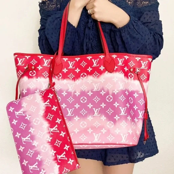 Louis Vuitton Escale Neverfull MM M45127 Rouge Red Pink Watercolor Monogram Tote - Picture 2 of 13